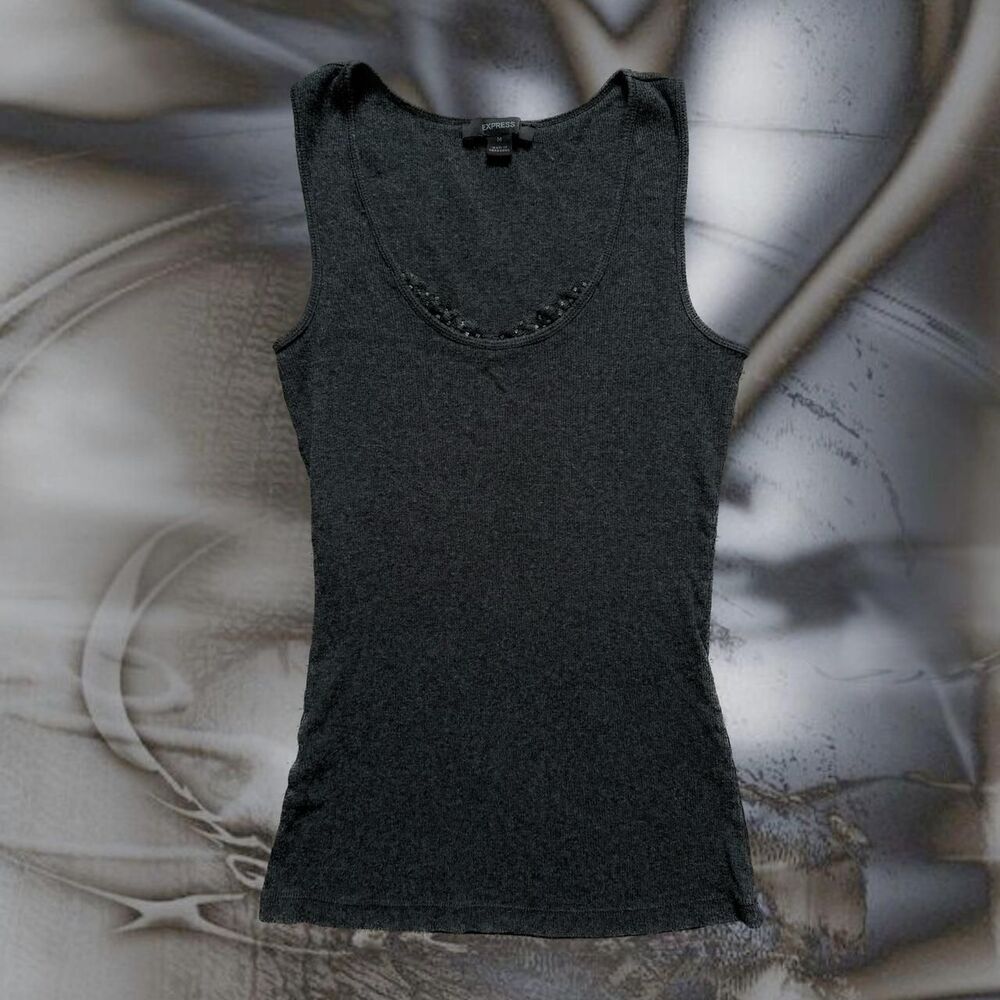 Express Women's Grey and Black Vest